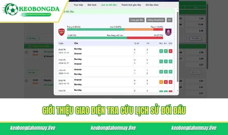 Giới thiệu giao diện tra cứu lịch sử đối đầu