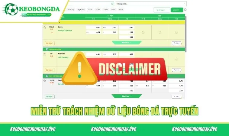 Miễn trừ trách nhiệm dữ liệu bóng đá trực tuyến