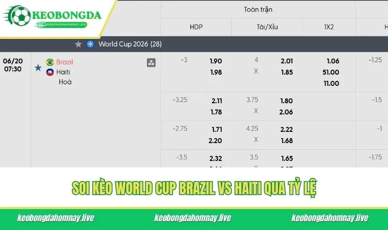 Soi kèo World Cup Brazil vs Haiti qua tỷ lệ