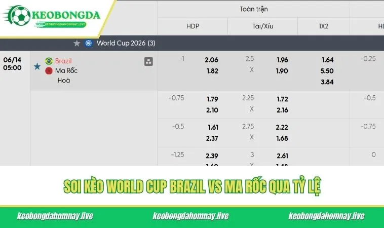 Soi kèo World Cup Brazil vs Ma Rốc qua tỷ lệ