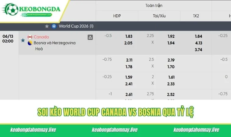 Soi kèo World Cup Canada vs Bosnia qua tỷ lệ