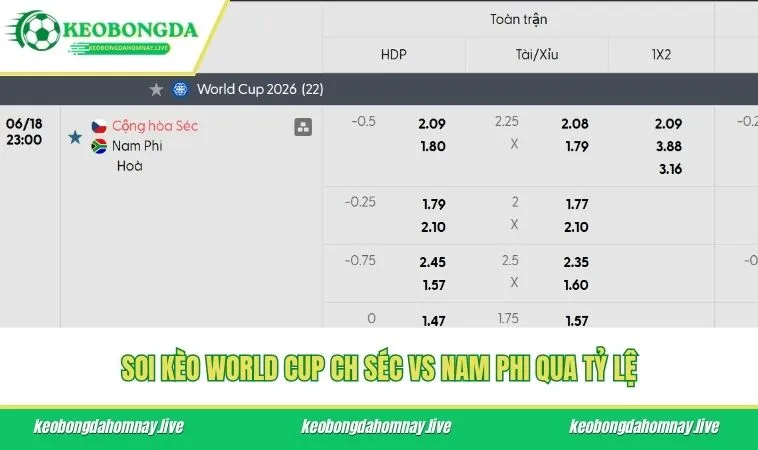 Soi kèo World Cup CH Séc vs Nam Phi qua tỷ lệ