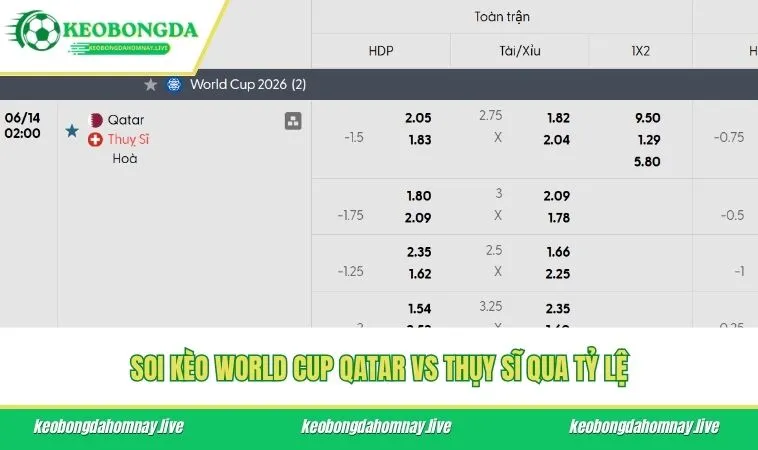 Soi kèo World Cup Qatar vs Thụy Sĩ qua tỷ lệ