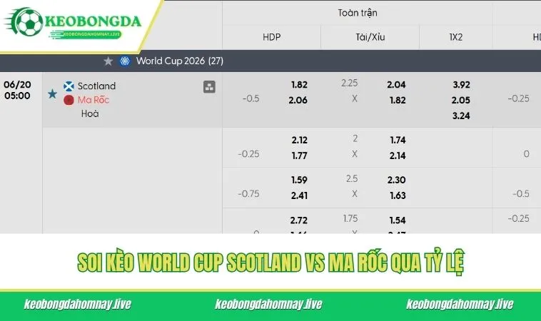 Soi kèo World Cup Scotland vs Ma Rốc qua tỷ lệ