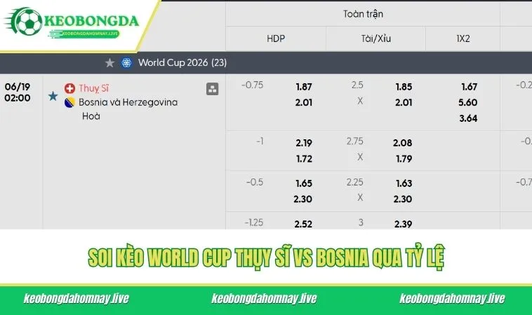 Soi kèo World Cup Thụy Sĩ vs Bosnia qua tỷ lệ