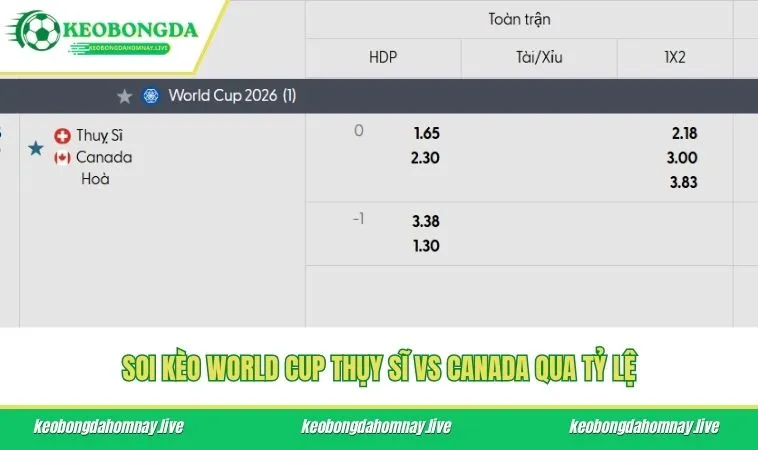 Soi kèo World Cup Thụy Sĩ vs Canada qua tỷ lệ